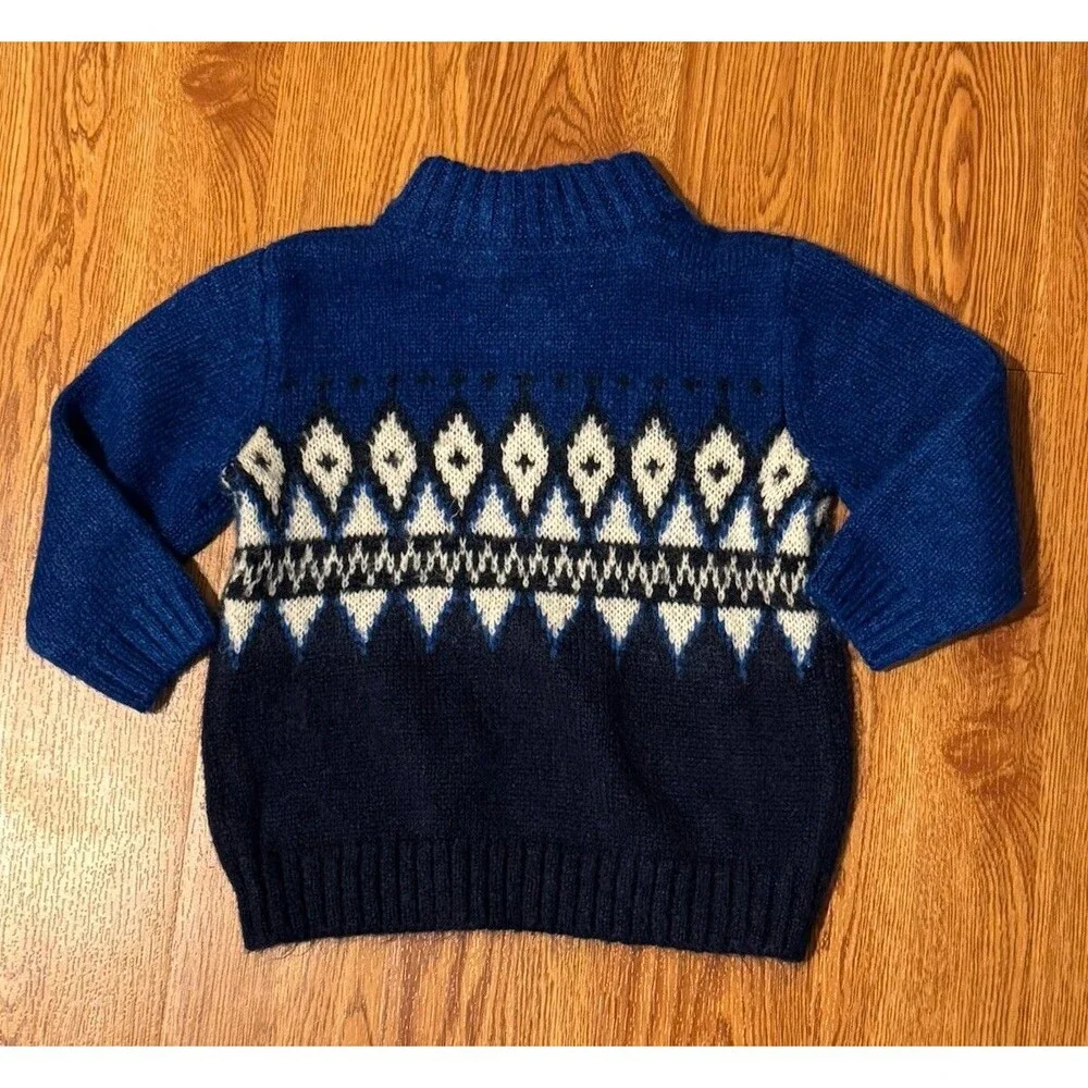 Gymboree Boys Sweater Pullover Size 12-18 Months Blue 1/4 Button Faux Sherpa